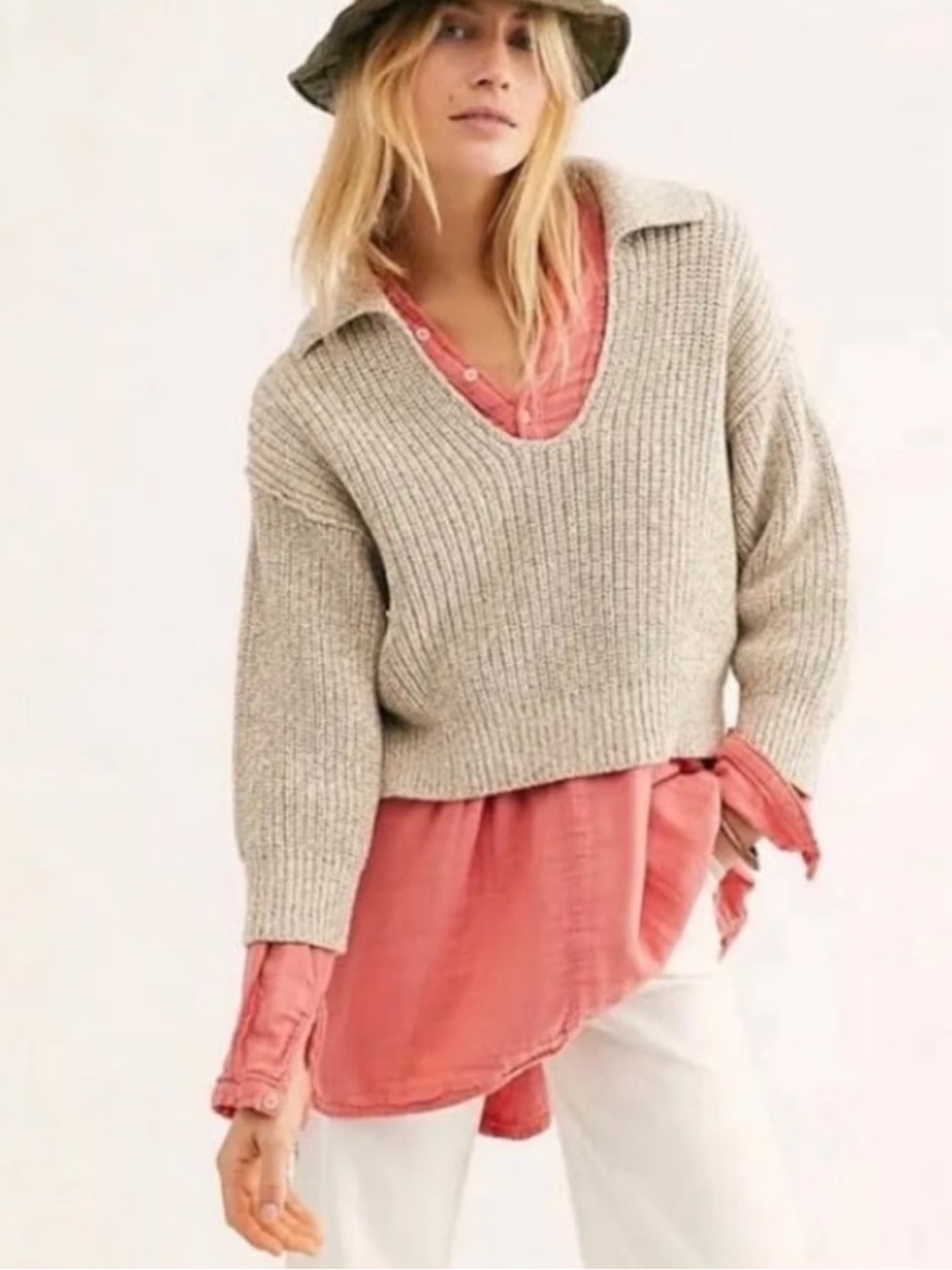 FREE PEOPLE COLLARED KNIT SWEATER